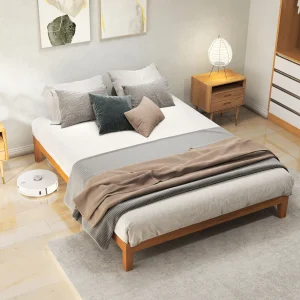 Solid Wood Bed Frame with Sturdy Wood Slat Support