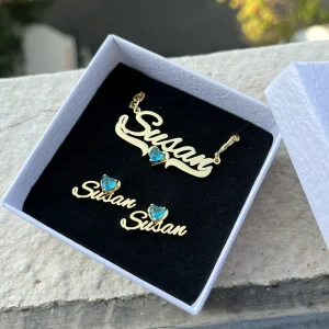 Customized Name & Birthstone Necklace & Earring Set