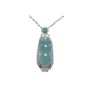 Jade green bean & lucky bean pendant with Copper Inlay