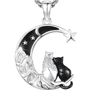 Black Cat Necklace Sterling Silver Pendant Jewelry