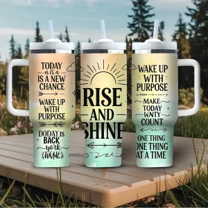40oz Tumbler with Handle & Printed Motivational Quotes,