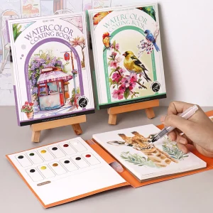 Watercolor Coloring Book;12 Colors Paint Cakes & Brush