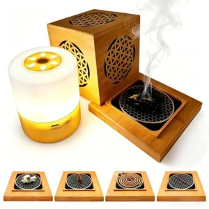 Bamboo Incense Burner Holder with Type-C LED Night Light